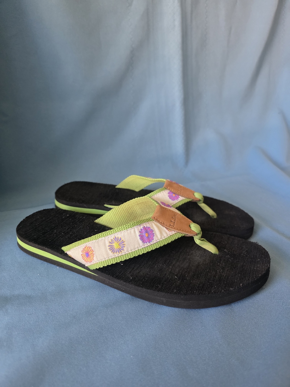 L.L. Bean Vintage 2003 Maine Isle Daisy Flip Flops Green Sz 10 Floral